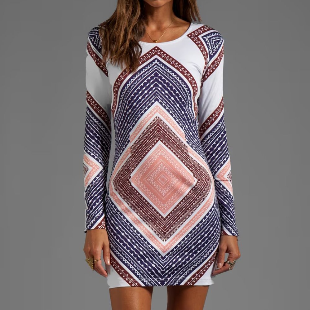 Maurie & Eve Long Sleeve Mini Dress NWT XS White with diamond pattern